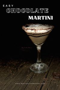 This easy chocolate martini is simple to make with vodka, chocolate liqueur, Bailey's Irish cream, and half and half. Served in a glass with a rim that is garnished with chocolate syrup and chocolate shavings.