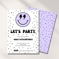 "Purple Birthday Invitation Girl, Smiley Face, Digital Download, Kids Bday Invite, 6th, 5th, 8th, 11, Bday Party, Lavender **This is a digital item - editing is completed by the buyer** --------------------- ✨ DESCRIPTION ✨ --------------------- This template is editable using the free version of Canva! Our templates save you significant time and keep your marketing on brand and cohesive. Simply edit text, change fonts and add your contact details! ------------------------ ✨ HOW IT WORKS -------