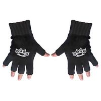 An official licensed Five Finger Death Punch Unisex Fingerless Gloves featuring the Logo design motif. This high quality Fingerless Gloves is available in a black colourway.