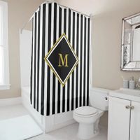 Custom Monogram with Black and White Stripes Shower Curtain | Zazzle.com