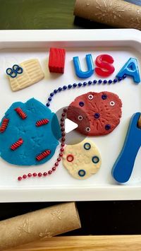 Stephanie | low-prep learning through play on Instagram: "Have you tried this hack?! 🇺🇸🧨 
📌 Save to try and follow for more simple play ideas!

I made some play dough rollers with toilet paper rolls and hot glue for this festive 4th of July playdough activity. Just make your design and let it dry, then press into play dough!

I added some other pieces we had from around the house and we had so much fun creating. 

#sensoryplay #learnthroughplay #holidayswithkids #4thofjulyactivities #playdoughactivities #finemotorskills #diyplay #invitationtoplay"