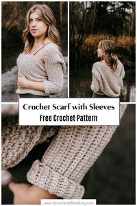 Learn to crochet a sweater scarf with this beginner-friendly crochet pattern. A scarf with sleeves (also called a thneed), can be worn as a crochet scarf, a cowl, a shawl, and even a wrap around sweater! This beginner-friendly pattern is worked all in one piece. #scarfwithsleeves #crochetscarfwithsleeves #sweaterscarf #crochetscarf #scarfwithsleeves #freecrochetpattern #crochetscarfpattern #crochetsweater #easycrochet #beginnercrochet