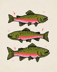 fish, illustration, procreate, nature, trout, rainbow trout, colorful