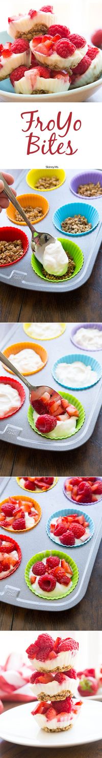 A little Greek yogurt goes a long way in these adorable FroYo bites. Try these healthy frozen yogurt treats for a refreshing and cooling dessert that’s good for you. #froyo