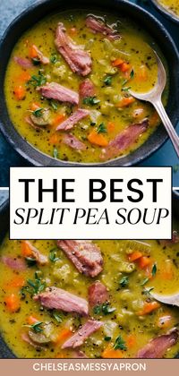 Split Pea Soup is richly flavored, thick, and creamy– and loaded with veggies, split peas, and tender shredded ham. This humble-looking soup is anything but humble tasting!