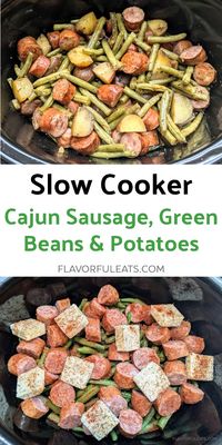 Slow Cooker Cajun Sausage, Green Beans, and Potatoes combines smoky, spicy sausage with tender green beans and potatoes, all cooked with creamy butter and Cajun spices.  It’s a super flavorful, easy-to-make, one-pot meal that’s both hearty and effortless.