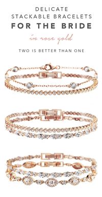 Stackable bracelets for the bride in rose gold.