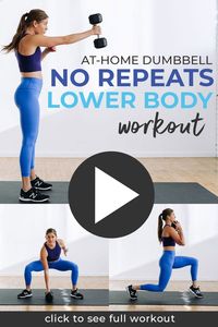 No repeats and no jumping in this 30-Minute Lower Body Workout with dumbbells! Build strength and burn out your legs with these 22 lower body exercises -- from squats and deadlifts to lunges and calf raises. Make this your next leg day workout at home!