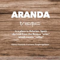 ARANDA is a place in Asturias, Spain, derived from the Basque "aran” which means “valley”.