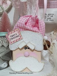 Pink Santa Block / Shabby Country Farmhouse Cottage Christmas Decor / Tiered Tray Santa / Pink or Red Santa Hat - Etsy