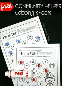 Free alphabet dabber sheets. Fun for a community helper unit, ABC game or literacy center!