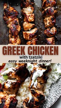 Greek Chicken with Tzatziki is an easy, grilled weeknight dinner that can be ready in about 30 minutes. It's so good, and perfect for the entire family!