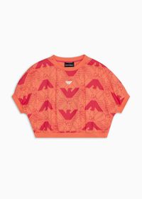 EA Crew comfort-fit cropped T-shirt in heavyweight jersey with an all-over eagle print | EMPORIO ARMANI Woman