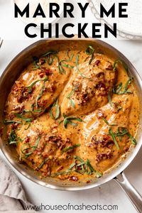 This classic Marry Me Chicken recipe is so easy to make. It's made with juicy chicken breasts and a delicious sundried tomato cream sauce, then topped with Parmesan cheese and fresh basil leaves for a flavorful bite! Ready in just 30 minutes it's perfect for busy weeknights, but it's SO good it's perfect for any special occasion too. #marrymechicken #chicken #pasta #creamytuscanchicken #tuscanchicken #sundriedtomatoes