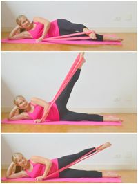 pilates with resistance band grand rond de jambe collage