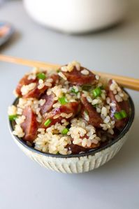 Rice Cooker Recipe: Chinese Sausage Over Rice - Onolicious Hawaiʻi