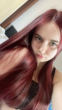 Girl red hair long hair polish beauty colorful hair selfie