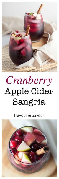 Cranberry Apple Cider Sangria. Celebrate the season with this simple Cranberry Apple Cider Sangria flavoured with fresh cranberries and apples. This one is a crowd-pleaser for any season! |www.flavourandsavour.com