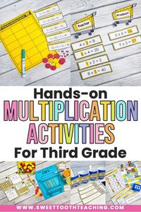 Hands on multiplication games and centers that you can use all year long in third grade! Teaching multiplication so that your students are fluent in their math facts is a HUGE part of third grade. Give your students more opportunities to succeed and master math fact fluency in 3rd grade with these multiplication games, partner activities, and small group plans!