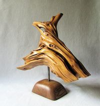 The Driftwood Sculpture in Mid Century Modern Art Style. The Carved Wooden Art of Oak Driftwood. The Abstract Sculpture for Bookshelf Decor.