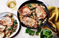 Pork, spinach and butter bean traybake recipe