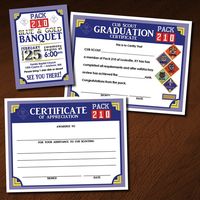 Custom Cub Scout Blue & Gold  Invitation, Certificate of Appreciation, Graduation Certificate - Set 1 - Number Patches