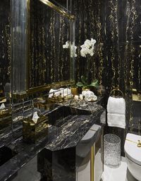 Luxury Interior Architecture and Design project by Katharine Pooley. Black and gold marble.