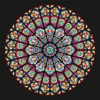 This is a splendid large embroidery of a rose window stitched entirely in Cross stitch. Using a mixture of plain coloured shades and mixed ones, the change of light playing on glass is captured uniquely in your work. Use black, dark grey or navy fabric and don't be daunted by the dark shades. In a good light and using your sense of touch through the needle, it is easier to stitch on these shades than you might think.