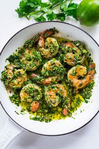 This Chimichurri Shrimp recipe is fast, healthy, and flavorful! Turn into a quick dinner, served over rice or cauliflower rice, or served up as an appetizer. Low-carb and easy!