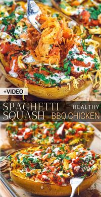 Looking for healthy spaghetti squash recipes with chicken? This healthy chicken spaghetti squash recipe is also low carb, dairy free, gluten free, whole30, paleo and easy to prepare. The sauce complements the baked spaghetti squash beautifully giving it a sweet and tangy flavor. Enjoy as it is, in a bowl or transform into a casserole . See video tutorial. #healthyspaghettisquash #spaghettisquashrecipes #bakedspaghettisquash #chickenspaghettisquash #roastedpaghettisquash #...