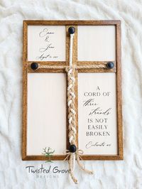 This sign is the perfect alternative for your unity ceremony. It symbolizes the bonding of Man, Wife and God to be united in a strong unbreakable commitment. Ecclesiastes 4:12 says "...A cord of three strands is not easily broken" what better way to symbolize your commitment? You will forever be reminded of that bond as it hangs on your wall as décor or sits on your mantle as a reminder that all three of you are in this together!