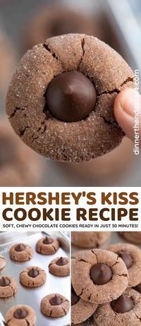 Hershey's Kiss Cookies are soft, chewy chocolate cookies topped with Hershey's Kisses, ready in under 30 minutes! Perfect for the holidays!