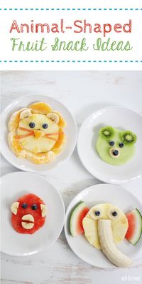 The kids are going to go crazy for these adorable animal shaped fruit snacks! This is one way to get them to eat all their fruits (and veggies, if you want to try sneaking some in there). That watermelon monkey and pineapple banana elephant are SO cute!