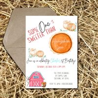 SomeONE's Sweeter than Pumpkin Pie 1st Birthday Invite, Make your Fall/Halloween themed party stand out from the rest with this editable digital invite!  WHAT YOU WILL RECEIVE: One *editable* digital invite template link (no physical item sent) SIZING: 5X7 printable/downloadable template DIRECTIONS:  -Simply purchase your template and receive an automatic email with a PDF link to edit your template online. You can also access your download from your Etsy account under the Purchases & Reviews sec