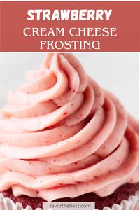 This strawberry cream cheese frosting recipe is delicious and simple, producing light, fluffy, and fruity frosting with a fresh strawberry flavor (even though no actual strawberries are necessary!). The whipped, creamy texture is exquisite, and this frosting has exactly the right amount of sweetness and faint tang from the cream cheese.