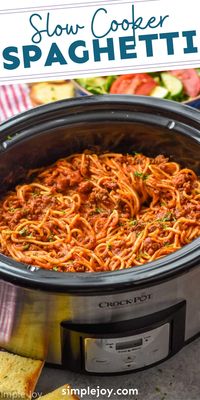 Crock Pot Spaghetti is such an easy slow cooker dinner. With its easy meat sauce, this is a meal that your whole family will fall in love with.