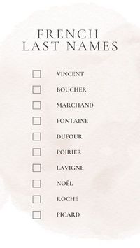 Explore a curated printable list of unique French last names that reflect the charm and heritage of France. Ideal for writers, researchers, or anyone interested in French culture, this list features elegant and uncommon surnames with meanings and origins. Whether you're naming a character or discovering new inspiration, these names offer a glimpse into the richness of French history. The downloadable format makes it convenient for creative projects, genealogy research, or simply learning something new. #FrenchLastNames #UniqueSurnames #PrintableLists #NameIdeas