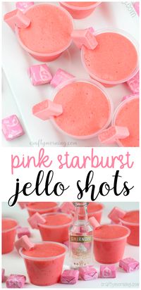 Pink starburst jello shots recipe...fun summer jello shots recipe. Watermelon pucker, vodka, cool whip, etc. Fun pink candy taste! Perfect for bbq parties.