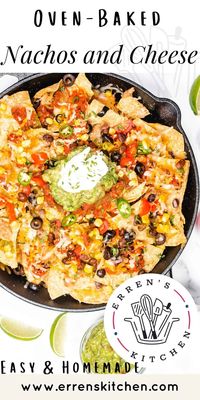 Cheesy baked nachos layered with refried beans, black olives, corn, and tomatoes topped with salsa, Guacamole, jalapeño, and sour cream.