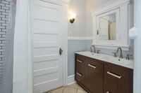 Can you see the peep of subway tiles on the left? This classic bathroom combines details from the kitchen. Click the link for more details on 163 Claremont Ave, located in Montclair, New Jersey. #montclair #montclairrealestate #njrealestate #njrealtor #Nycsuburb #commuter #njhomes #glenridge #bloomfield #fullbathroom #doublesinks #vanity #subwaytile #darkgrout