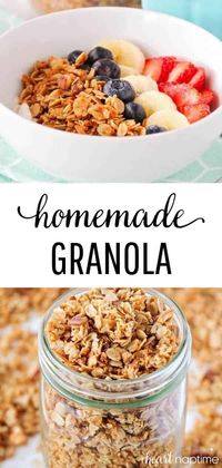 This is the ultimate healthy homemade granola recipe packed with sweetened oats, coconut, pecans and spices. The crunchy clusters are the best for snacking or breakfast!