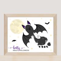 Get creative this Halloween with our "Batty About Halloween" Footprint Printable! This fun and easy craft project is perfect for capturing those tiny toes and turning them into a festive bat. Simply download the instant PDF, print, and use non-toxic paint to create a memorable Halloween keepsake. Your child's footprint becomes the bat, and you can add a face for extra character. Ideal for Halloween gifts, art projects, or as a spooky decoration, this printable is a wonderful way to celebrate the