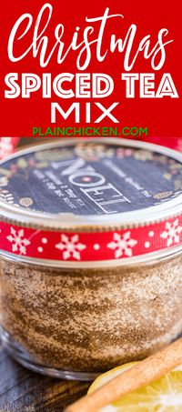 Christmas Spiced Tea Mix - wonderful holiday gift! This stuff tastes like Christmas in a cup - sweet, citrusy and spicy. We LOVE this stuff. If you want to kick it up, add a shot of fireball whiskey. Perfect holiday hot toddy! Tang, Lemonade mix, iced tea mix, sugar and pumpkin pie spice. So easy and it tastes terrific! A MUST for your holiday!!! #spicedtea #homemadegift #christmas