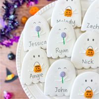 "Ghouls just wanna have fun." Spooky, delicious, and personalized just for you! Our Halloween Set features custom cookies decorated with ghostly designs and your personalized names. Perfect for a ghoulishly good time.