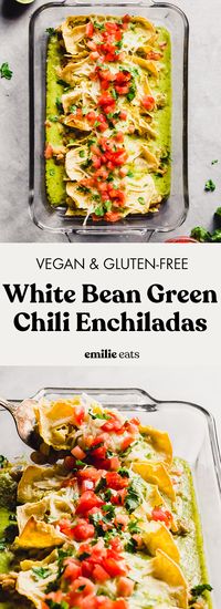 Enchiladas don’t have to be complicated! Make these easy vegan White Bean Green Chili Enchiladas for your next dinner party to satisfy everyone. @HerdezBrand #HerdezPartner