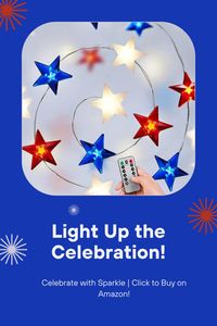 Illuminate your 4th of July celebrations with our vibrant Red, White, and Blue String Lights! Measuring 16FT with 50 LEDs, these lights are flexible, allowing you to shape them as needed for any decor. Featuring a remote with 8 lighting modes and a timer, you can customize your display to suit any event. Weather-resistant for both indoor and outdoor use, they're ideal for Memorial Day, Independence Day, and more. Shop now to add a sparkle to your patriotic decorations! #4thOfJulyLights #PatrioticDecor #IndependenceDay #MemorialDayDecor #FairyLights