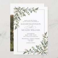 $2.40 | Eucalyptus Botanical Sage Green Photo Wedding #eucalyptus, botanical, floral, watercolor, backyard wedding, script calligraphy, photo, sage green, modern, trendy elegant