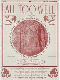 All Too Well (10 minute version) (taylor's version) (from the vault) lyrics poster. Located on Pinterest.