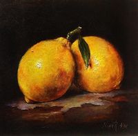 Two Lemons by Nina R. Aide Oil ~ 6" x 6"