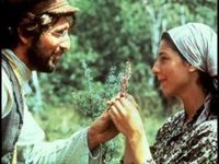 Maybe the most rapturous lovers in movie musical history: Leonard Frey (Motel) and Rosalind Harris (Tzeitel) in FIDDLER ON THE ROOF.